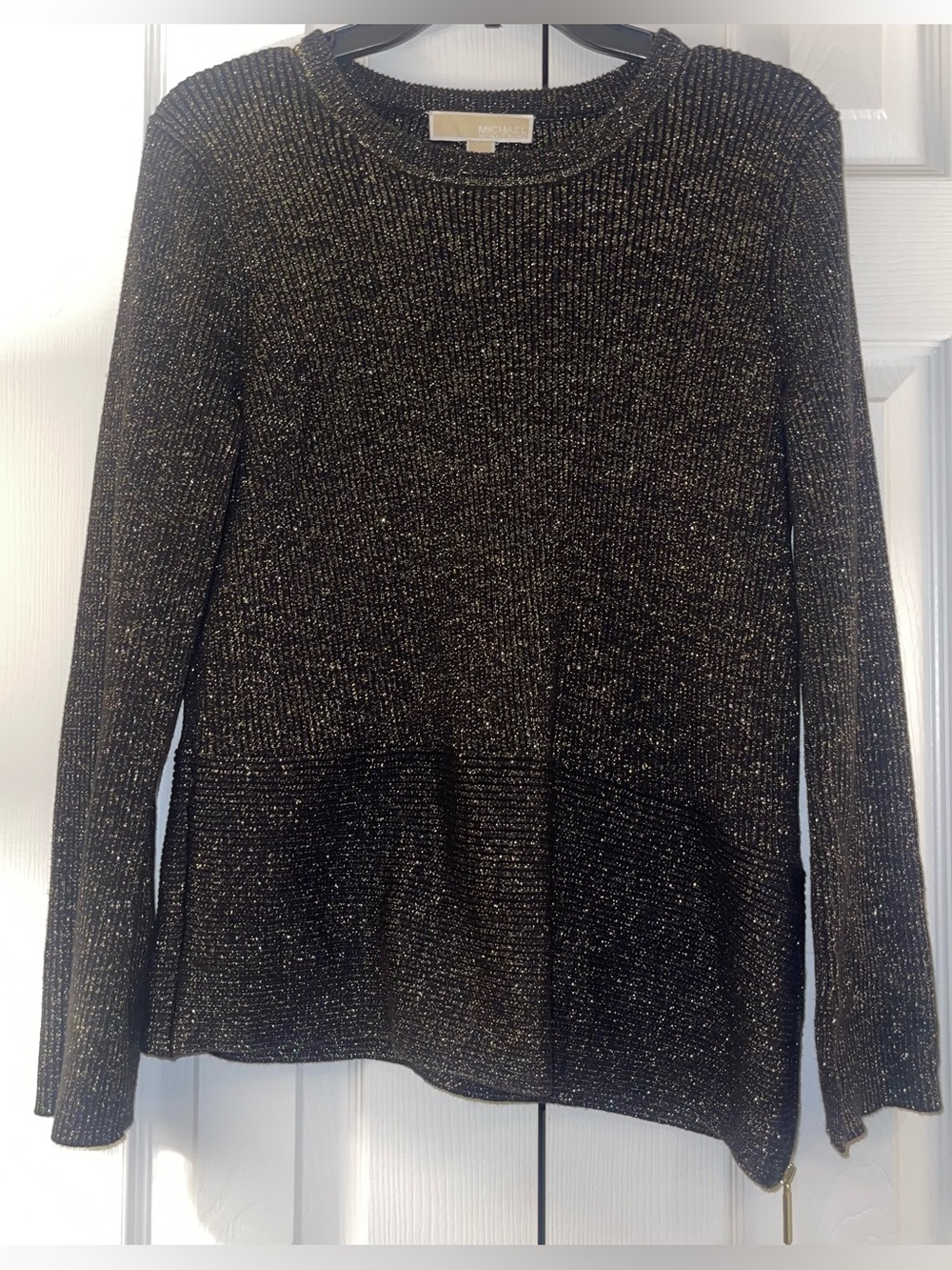 MK Black and Gold Metallic Asymmetric Sweater